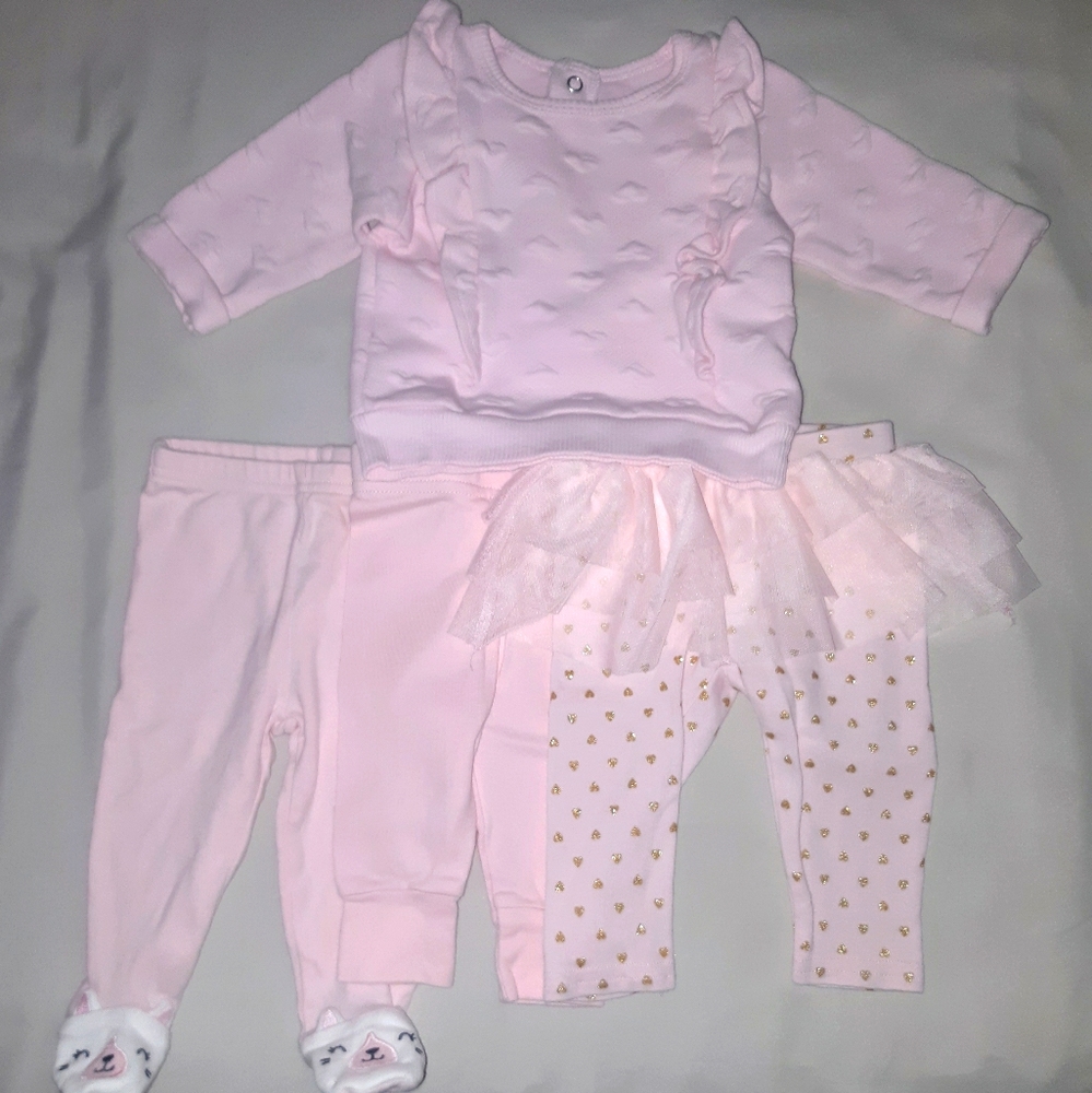 4pc, 3M Baby Girl Sweater and Pants Bundle